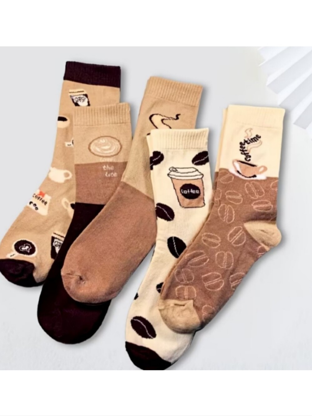 5 Pair Of Coffee Themed Novelty Socks